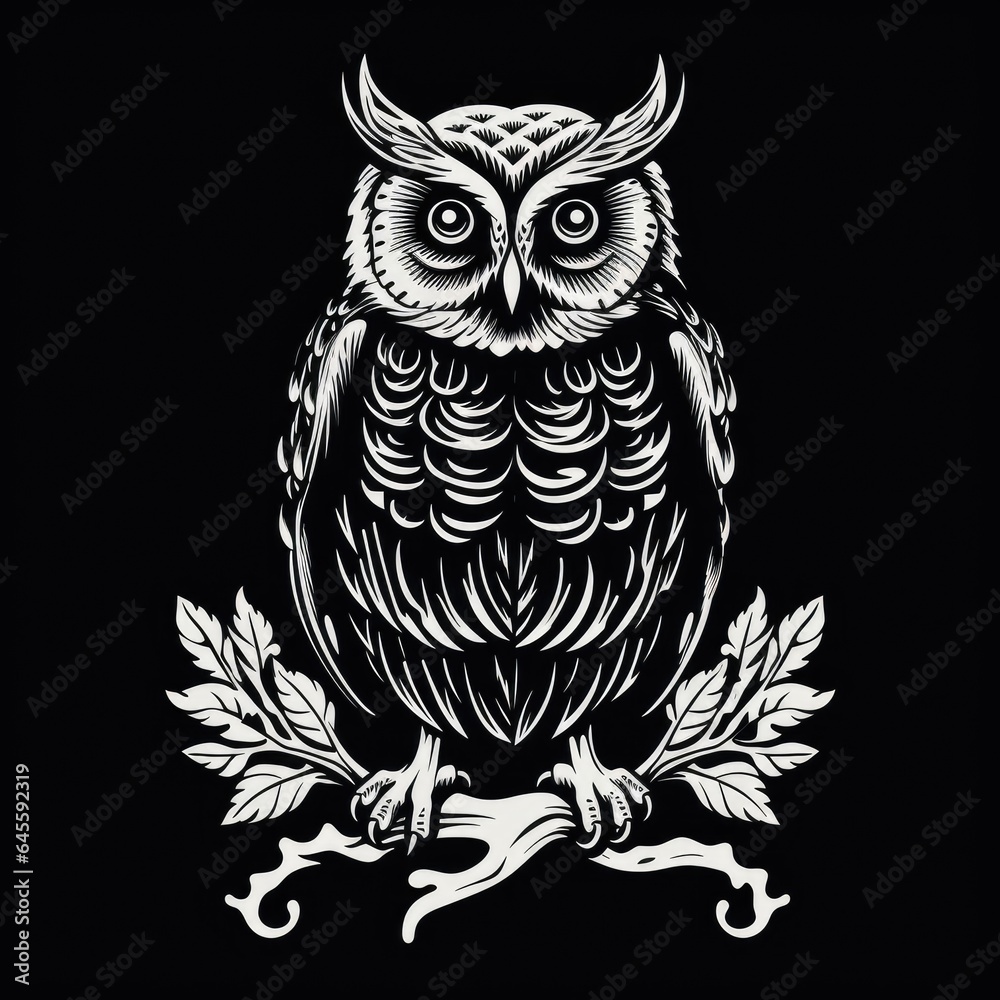 Black and white owl logo, AI generated Image Black and white owl logo, AI generated Image