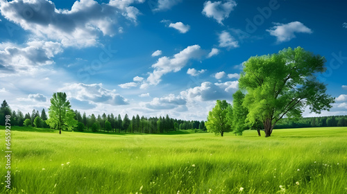 Beautiful bright colorful summer Green spring Landscape concept background Generative AI