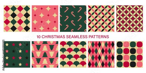 Set of christmas geometric patterns. For fabric, cover, cards, print, celebration background. Merry Christmas and Happy New Year