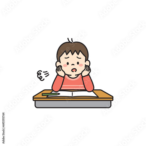 勉強に疲れてため息をつく男の子のイラスト