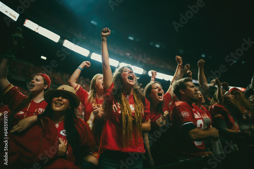 passionate NFL fan base, with fans decked out in team colors, cheering loudly in a packed stadium during a crucial game