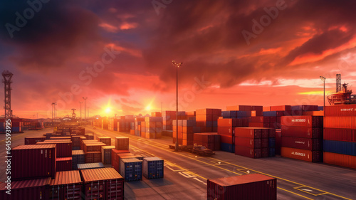 Industrial container yard for logistic import export business and forklift. Import and export industry concept.generative ai