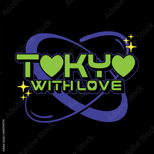 Tokyo japan y2k streetwear t-shirt slogan typography style logo vector icon design illustration. Poster, banner, clothing, slogan shirt, sticker, badge, emblem