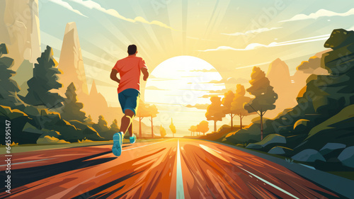 vector art of close up legs of two runners running in park on sunrise.generative ai