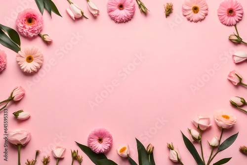 colorful flowers on pink background, mockup photo frame, card mockup