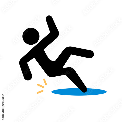 Person slipping in puddle. Vector.