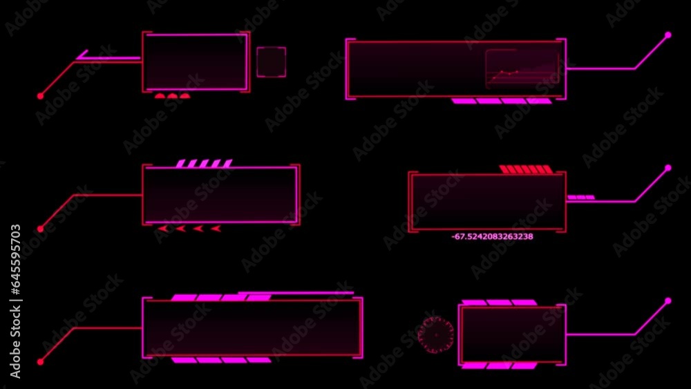 Callout futuristic hud animation digital red tone pink glow six pack on the black screen