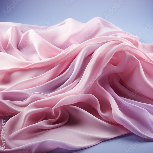 Beautiful silk pastel purple violet white cloth floating flying in the air. Mock up template for product presentation. 3D rendering