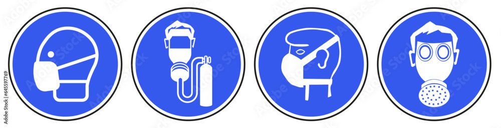 Mandatory signs in production. Used for industrial purposes to protect the respiratory tract. Vector graphics. Mandatory signs in production. Used for industrial purposes to protect the respiratory tract. Vector graphics.
