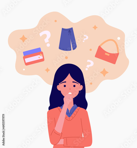 Illustration vector graphic of a woman planning a purchase