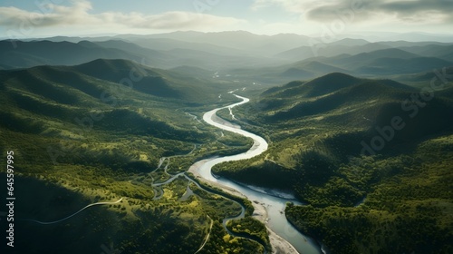 Der Fluss aus der Vogelperspektive: Eine beeindruckende Luftaufnahme photo