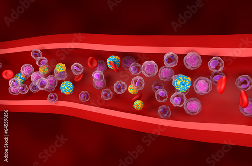 HDL good and LDL Bad lipoprotein cholesterol in the blood flow - isometric view 3d illustration photo