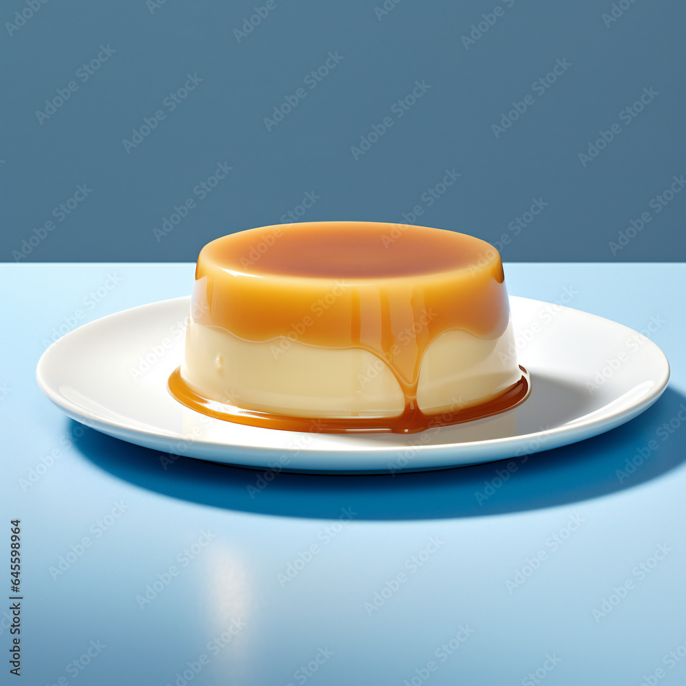 cake on a plate, caramel flan
