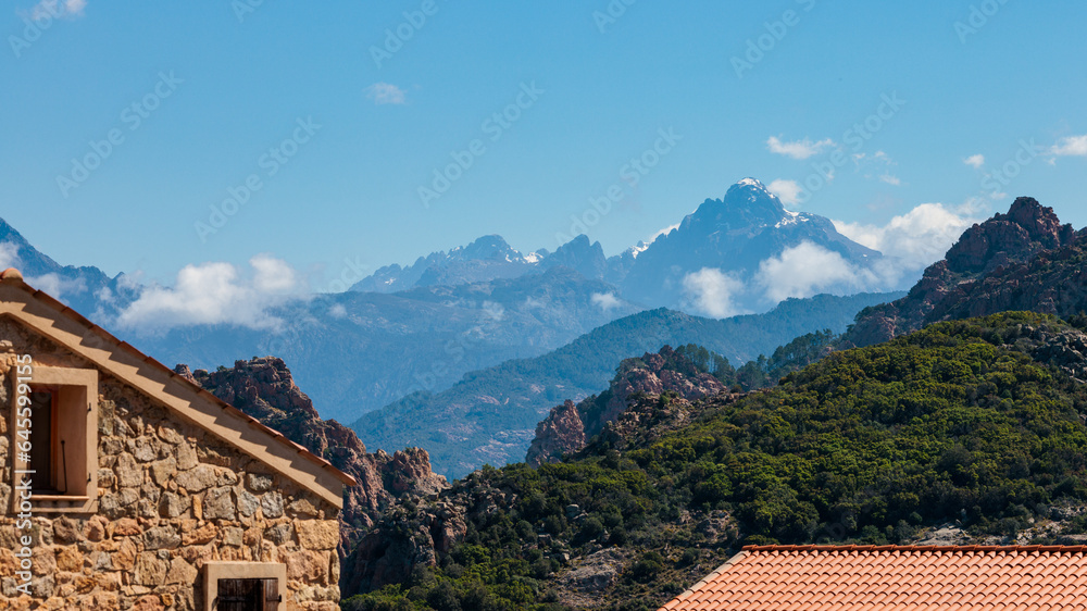 Corsican village surrounded by mountains