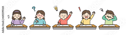 教室で授業を受ける様々な子供達のイラスト