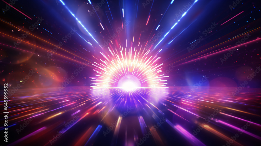 Fototapeta premium disco light explosion spotlight center spiral light beam vibrant color