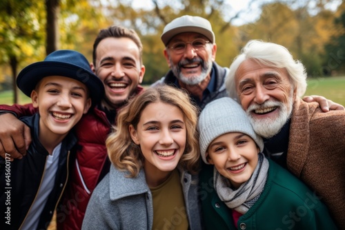 Multi-generation caucasian grandfather grandson happiness jpyful freshness emotion portrait family in the garden park