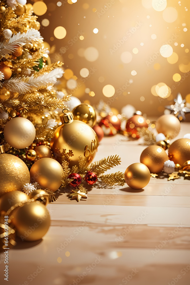 Fototapeta premium visually appealing abstract, warm christmas-themed wallpaper with a golden aura. Image created using artificial intelligence.