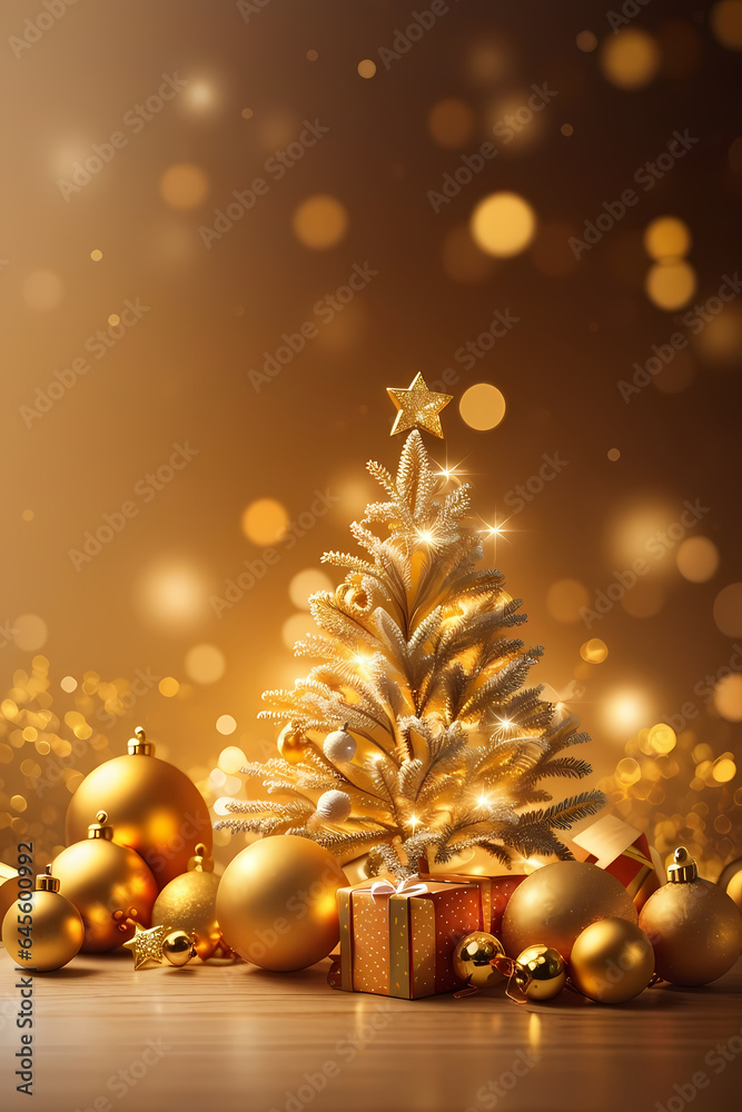 visually appealing abstract, warm christmas-themed wallpaper with a golden aura. Image created using artificial intelligence.