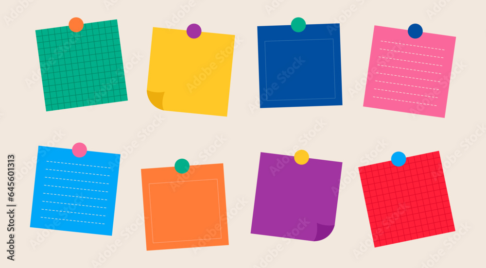 Bundle of colorful paper note. Blank sticky note for message. Colorful vector illustration