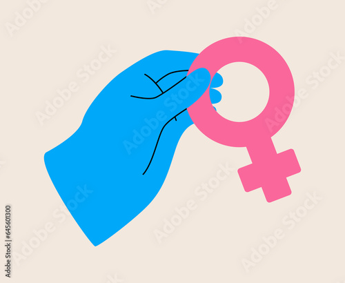 Women hand showing a female sex or alchemical Venus symbol. International women s day. Concept of woman power.