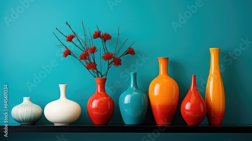 vases for flowers on a blue background