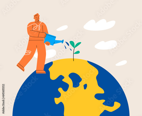 Earth Day. Environmental problems and environmental protection. Caring for Nature. Colorful vector illustration