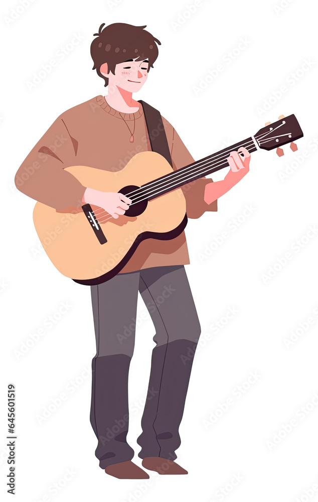 Young man playing guitar cartoon isolated. Young man playing guitar cartoon isolated.
