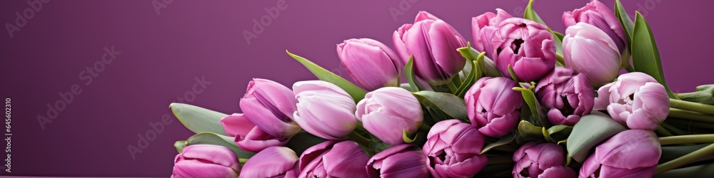 tulips on purple background, copy space tulips on purple background, copy space