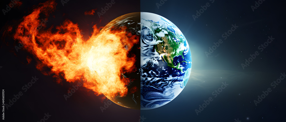 Earth on fire in space global warming concept - obrazy, fototapety, plakaty 