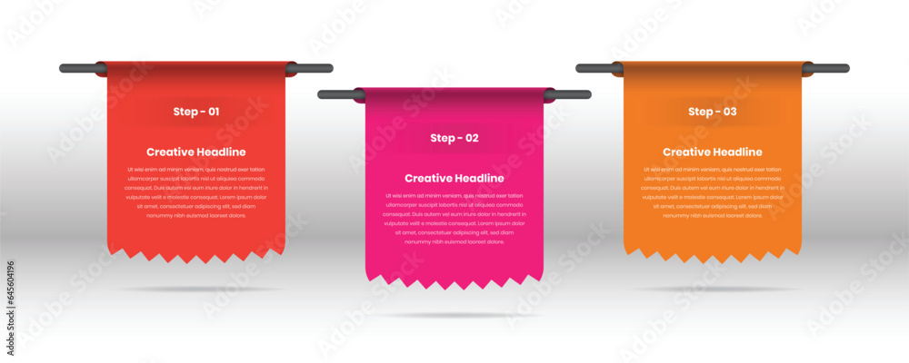 Roll up banner style step infographic template design