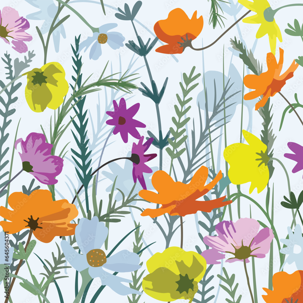 Colorful wild flower  and leaf pattern