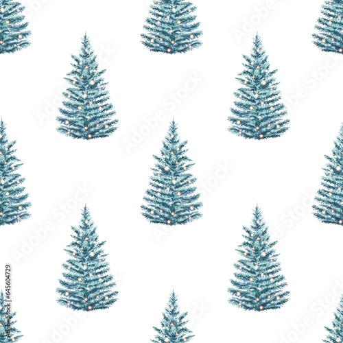 Watercolor seamless pattern with pine, fir.