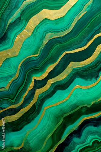 Alternating stripes of emerald and gold abstractions. Wallpaper, background. Generative AI