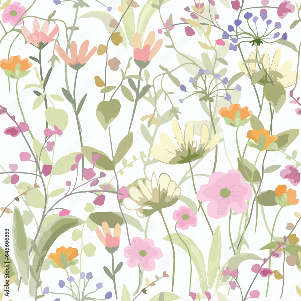 Water color wild flower seamless pattern