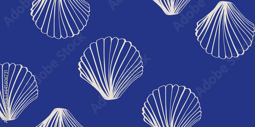 Trendy modern Seashells seamless pattern. Fashion template for design. 