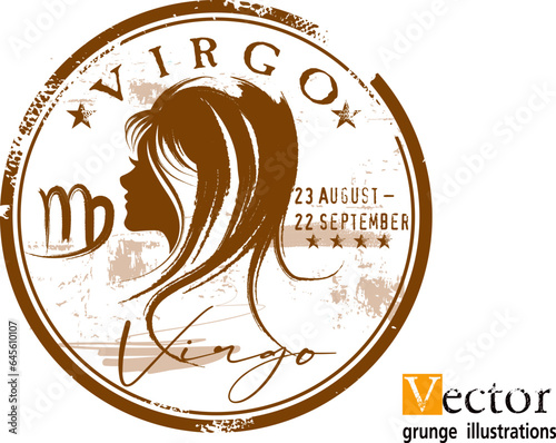astrologi Virgo element, Abstract grunge stamp with the Virgo symbol from the horoscope, Grunge Round zodiac sign Virgo