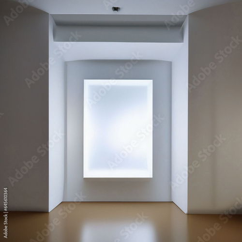 White blank picture frame on a wall in a room. 3d rendering.