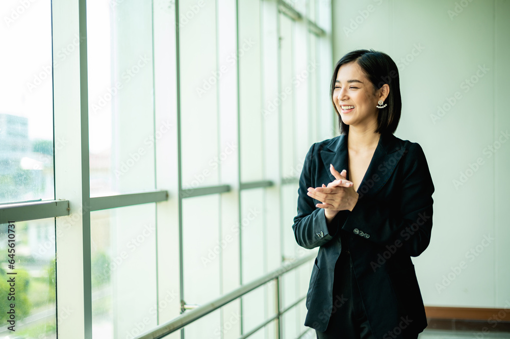 young business woman Strong energy to be successful in business, work and making money, joy, smile, confidence and good vision and a good work strategy. young business woman Strong energy to be successful in business, work and making money, joy, smile, confidence and good vision and a good work strategy.