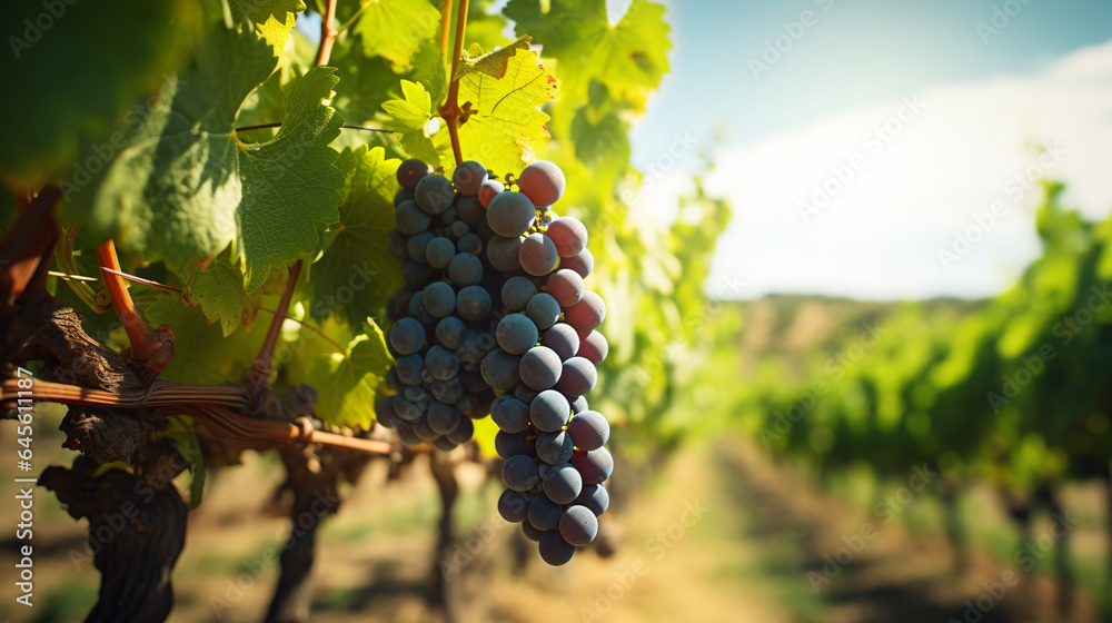 Wine grapes in the vineyard with a selective focus