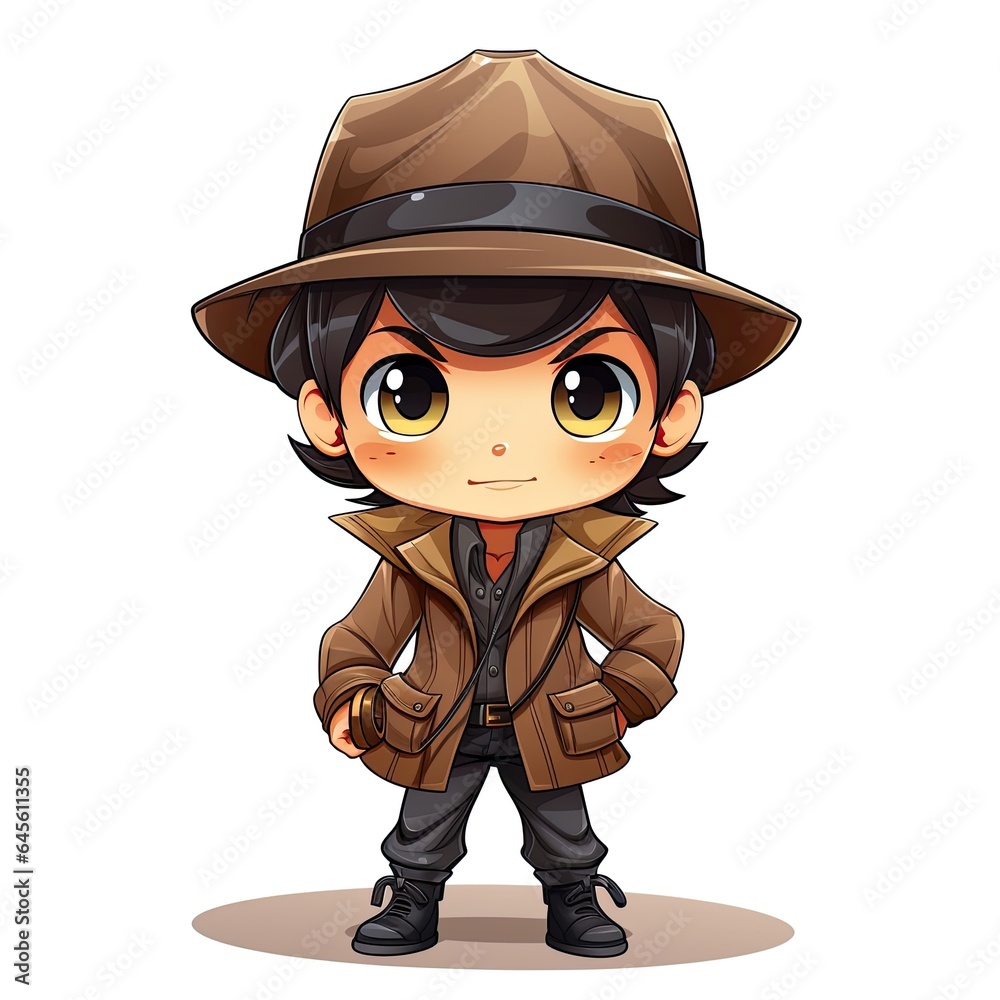 Cute Cartoon Detective isolated on a white background