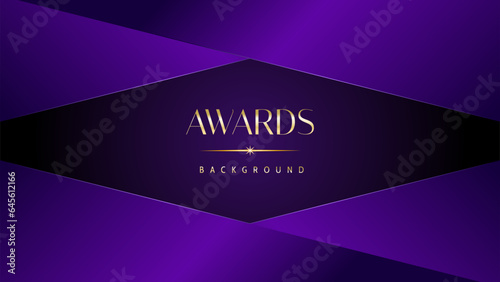 Purple golden royal awards graphics background. Elegant modern template with classy shine. Luxury premium corporate abstract design.