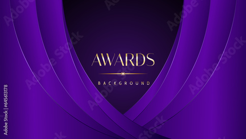 Purple golden royal awards graphics background. Elegant modern template with classy shine. Luxury premium corporate abstract design.