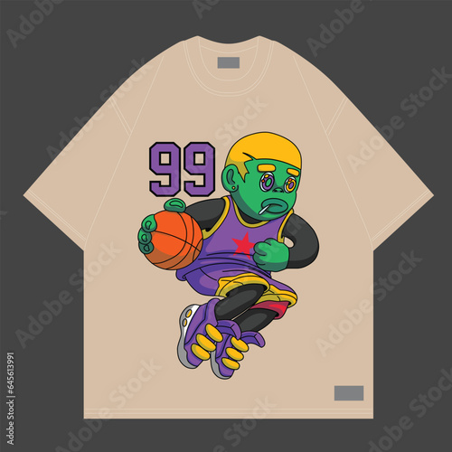 basketball player jumping cartoon character for streetwear or merch