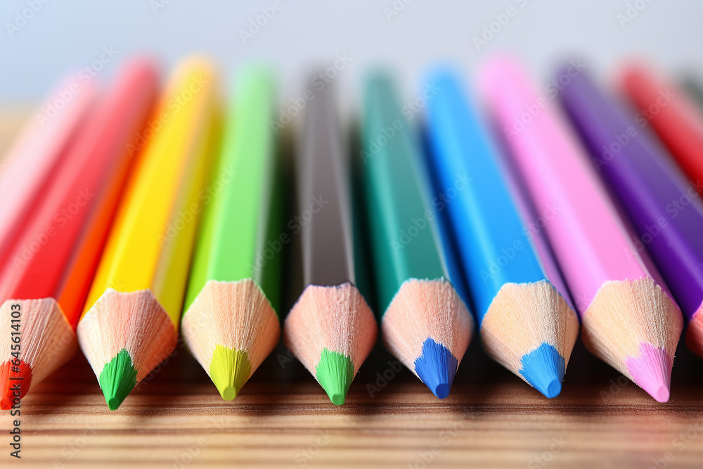 A colorful group of pencils arranged neatly - back to school multi-colored rainbow coloring pencils for classroom drawings A colorful group of pencils arranged neatly - back to school multi-colored rainbow coloring pencils for classroom drawings