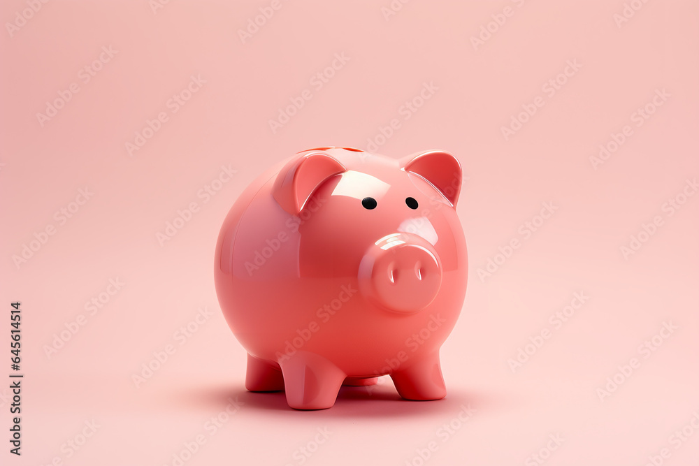 piggy bank, in the style of minimalist photography, pink