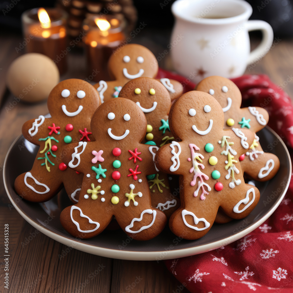 Colorful plate of gingerbread with a cup of coffee 2 Christmas Colorful plate of gingerbread with a cup of coffee 2 Christmas