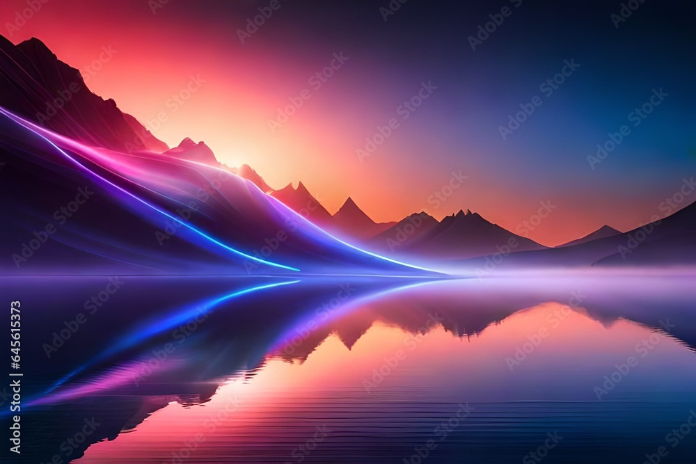 Light neon effect, energy waves on a dark abstract background generated Ai Light neon effect, energy waves on a dark abstract background generated Ai