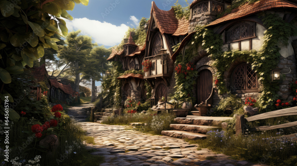 Fototapeta premium Hyper-realistic fantasy berry farm with juicy fruits and dappled sunlight.