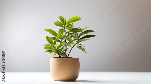 Indoor Small plant in pot on background, copy space